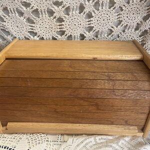 Vintage Wood Roll-Top Bread Box in Warm Brown